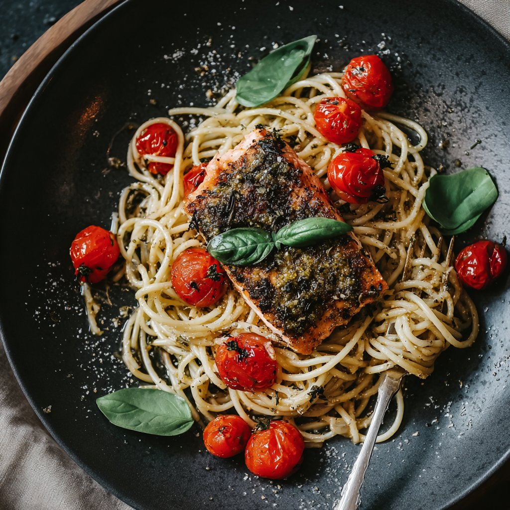 Italian Herb Salmon Spaghetti